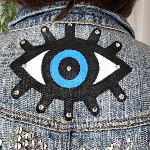 Evil Eye Denim Jacket Vest - Customized - Picture 13 of 16
